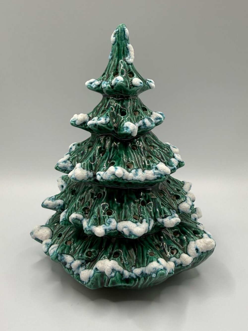VTG Ceramic Replacement Flocked Christmas Tree Top Only With Holes/NO Lights
